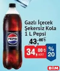 PEPSİ GAZLI İÇECEK ŞEKERSİZ KOLA 1 L
